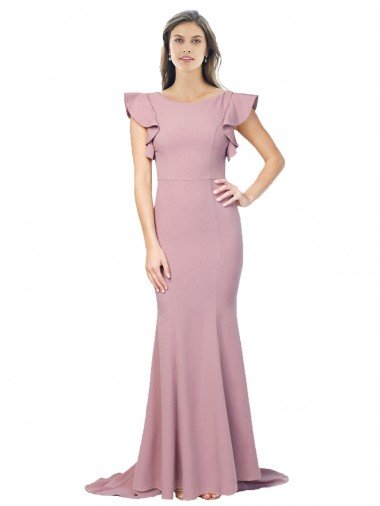 Flutter Sleeves Low V-Back High Round Neck Formal Crepe Bridesmaid Dress / Prom Dress Essex