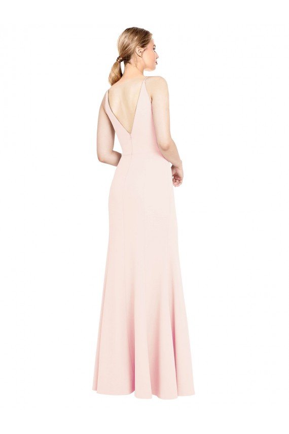 Slim A-Line V-Neck Long Stretch Formal Crepe Bridesmaid Dress / Prom Dress with V-Back Essex
