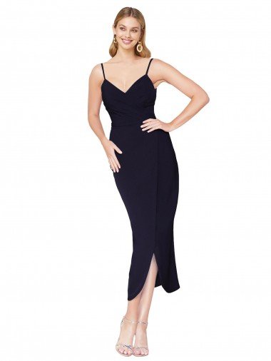 High Neck Spaghetti Straps Formal Crepe Short Cocktail Wrap Bridesmaid Dress / Prom Dress Essex