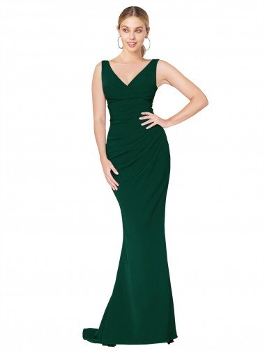 V-Neck Floor Length Long Formal Crepe Mermaid Bridesmaid Dress / Prom Dress Essex