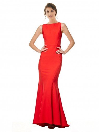 High Neck Maxi Formal Crepe Bridesmiad Dress with Exaggerated Back Ruffle Essex