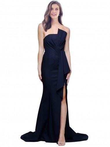 Long Strapless Sweep Train Low Back Crepe Bridesmaid Dress / Prom Dress Essex