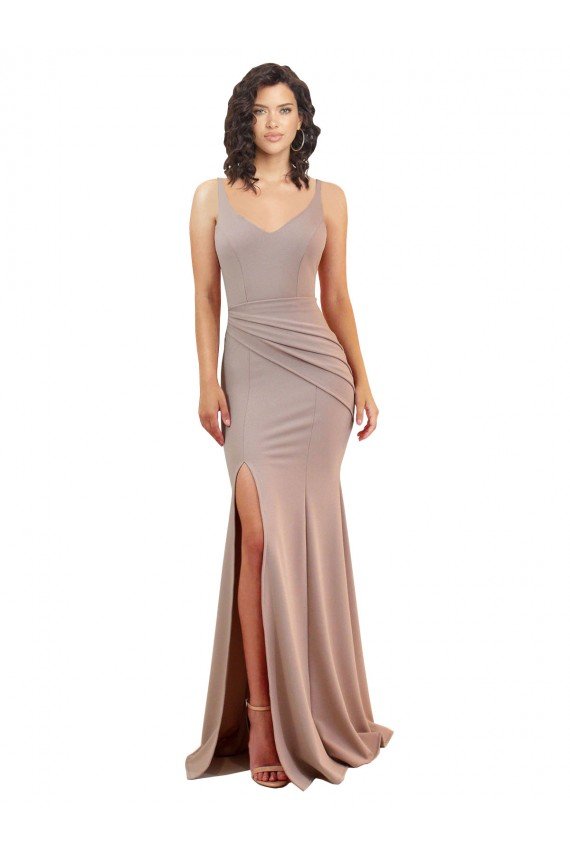 Fishtail Shape V-Neck Formal Crepe Bridesmaid Dress / Prom Dress with Slit Essex