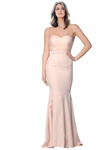 Full Length Sweetheart Formal Crepe Bridesmaid Dress / Prom Dress with Tulle Overlay Essex