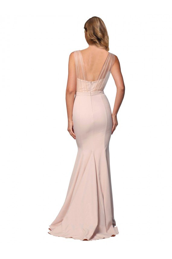 Full Length Sweetheart Formal Crepe Bridesmaid Dress / Prom Dress with Tulle Overlay Essex