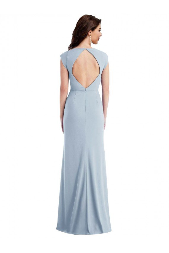 Cap Sleeve Open Back Trumpet Formal Crepe Bridesmaid Dress / Prom Dress with Front Slit Essex