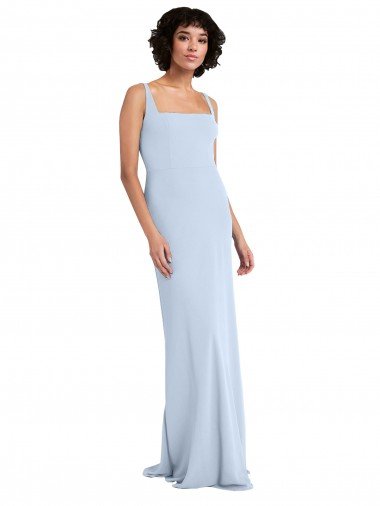 Slim Square Neck Fit and Flare Full Length Stretch Crepe Bridesmaid Dress / Prom Dress Essex