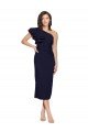 Ruched Midi Length Short Cocktail Formal Crepe Bridesmaid Dress / Prom Dress with Shoulder Ruffles Essex