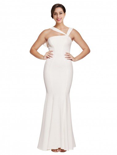 Full Length Square Neck Formal Crepe Bridesmaid Dress / Prom Dress with Asymmetrical Straps and Bow Back Essex