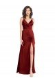 Faux Surplice Neckline Long Slim A-Line Formal Stretch Satin Bridesmaid Dress / Prom Dress Essex