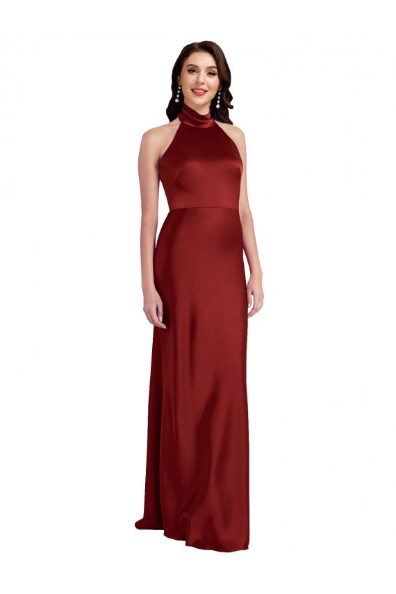 Backless Halter Long Formal Stretch Satin Bridesmaid Dress / Prom Dress Essex