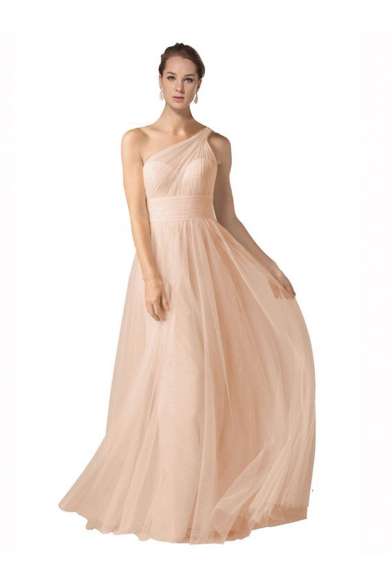 Illusion One Shoulder Tulle Bridesmaid Dress with Shirred Bodice Essex