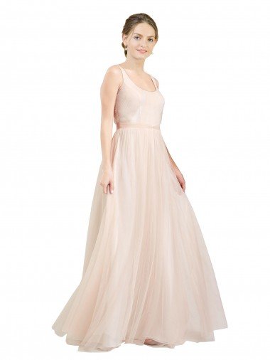 Scooped Neckline Long Tulle Bridesmaid Dress with Open Back Essex