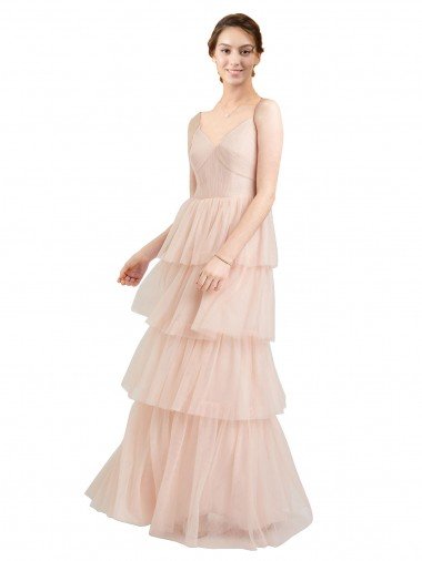 V-Neck A-Line Layered Long Tulle Bridesmaid Dress Essex