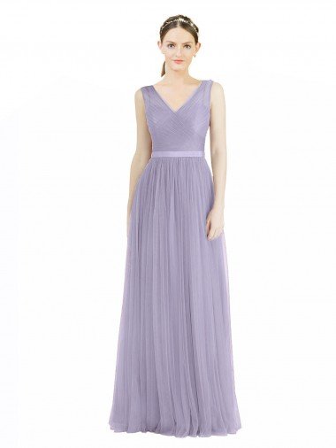 Wide Straps V-Neck Long Tulle Bridesmaids with Belt Essex