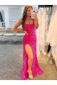 Spaghetti Straps Sleeveless Long Velvet Sequin Prom Dress with Slit and Criss Cross Open Back Essex