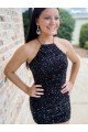 Halter Sleeveless Short Velvet Sequin Prom Dress Essex