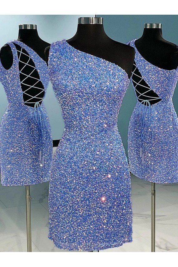 Short Velvet Sequin One Shoulder Sleeveless Prom Dress Essex