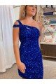 Velvet Sequin One Shoulder Sleeveless Short Prom Dress Essex