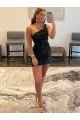 One Shoulder Sleeveless Short Velvet Sequin Prom Dress Essex