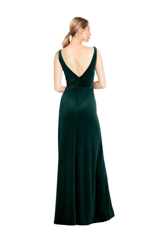 Sleek V-Neck Long Formal Velvet Bridesmaid Dress / Prom Dress with Side Slit Essex