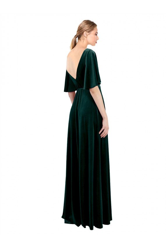 Deep V-Neck Flutter Sleeves Long Velvet Wrap Bridesmaid Dress / Prom Dress Essex