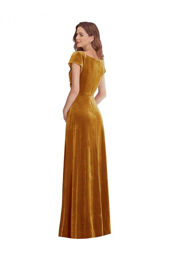 Cap Sleeve Faux Wrap Formal Velvet Maxi Bridesmaid Dress / Prom Dress with Pockets Essex