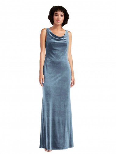 Floor Length Cowl Neck Long Stretch Velvet Maxi Bridesmaid Dress / Prom Dress Essex