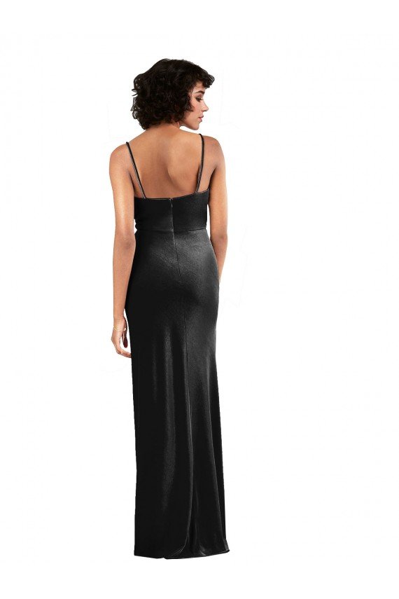 Modern Floor-Length Formal Velvet Bridesmaid Dress / Prom Dress with Cowl Neck and Spaghetti Straps Essex