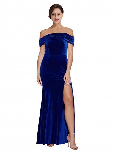 Full Length Long Formal Velvet Bridesmaid Dress / Prom Dress with Side Split Essex